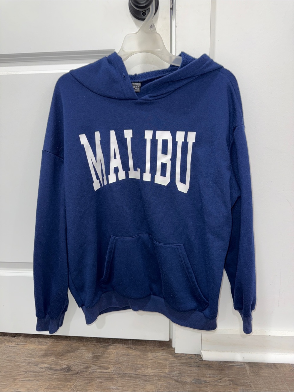 SHEIN Navy Blue 'Malibu' Hooded Pullover Sweatshirt